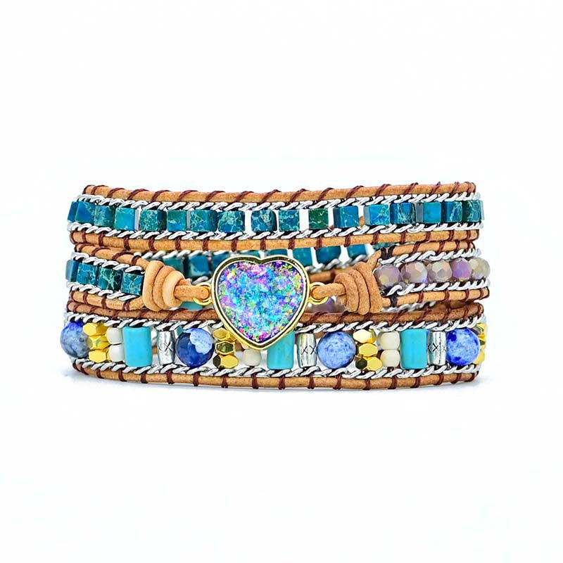 Wholesale Boho Style Love Color Blue Opal Cowhide Braided Bracelet